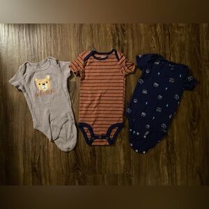 Baby Bear Gray, Striped Brown, and Navy Blue Onesies Set